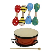 kids musical instrument toy hand percussion wooden maraca hand drum with drumstick set