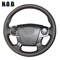 artificial leather steering wheel cover diy black handsewing car steering wheel covers for toyota camry 2012 2014