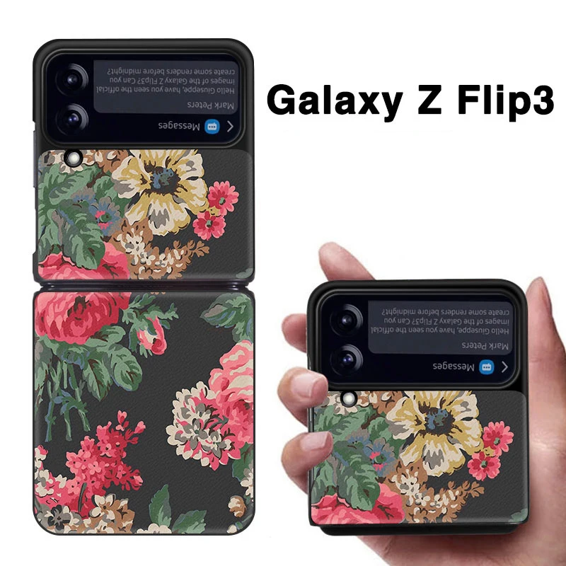 Z Flip 3 Funda Case for Samsung Galaxy Z Flip 3 Z Fold 3 Refreshing Floral Pattern Pu Leather Coque Phone Case Cover