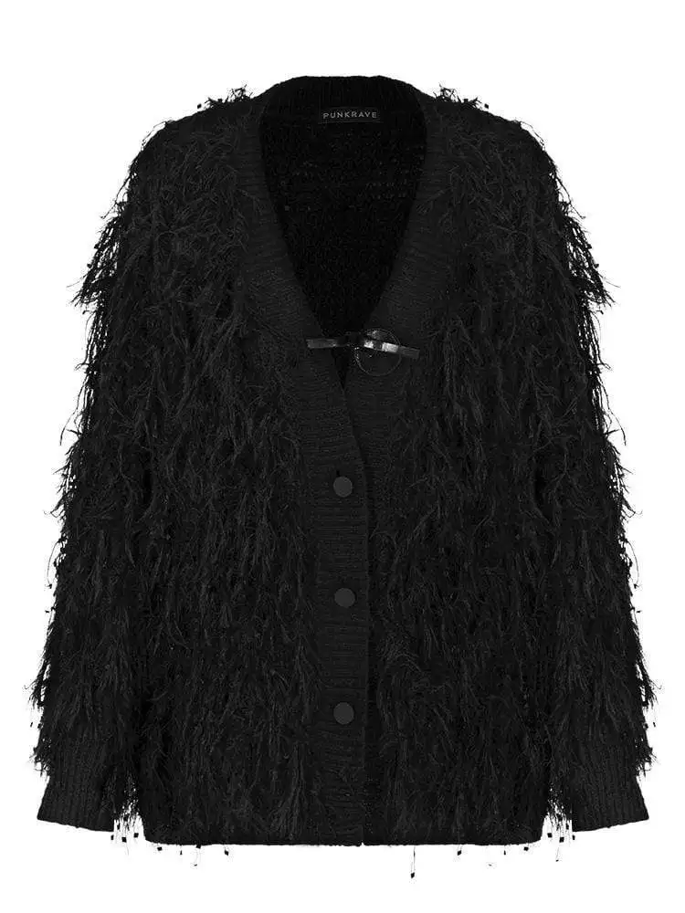 Панк Rave женская готическая Кнопка Fly пушистая куртка-кардиган PM-179KM | Женская