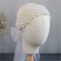 full pearl lace headbands party girls bride wide white veil wedding hair ornament hair accessories
