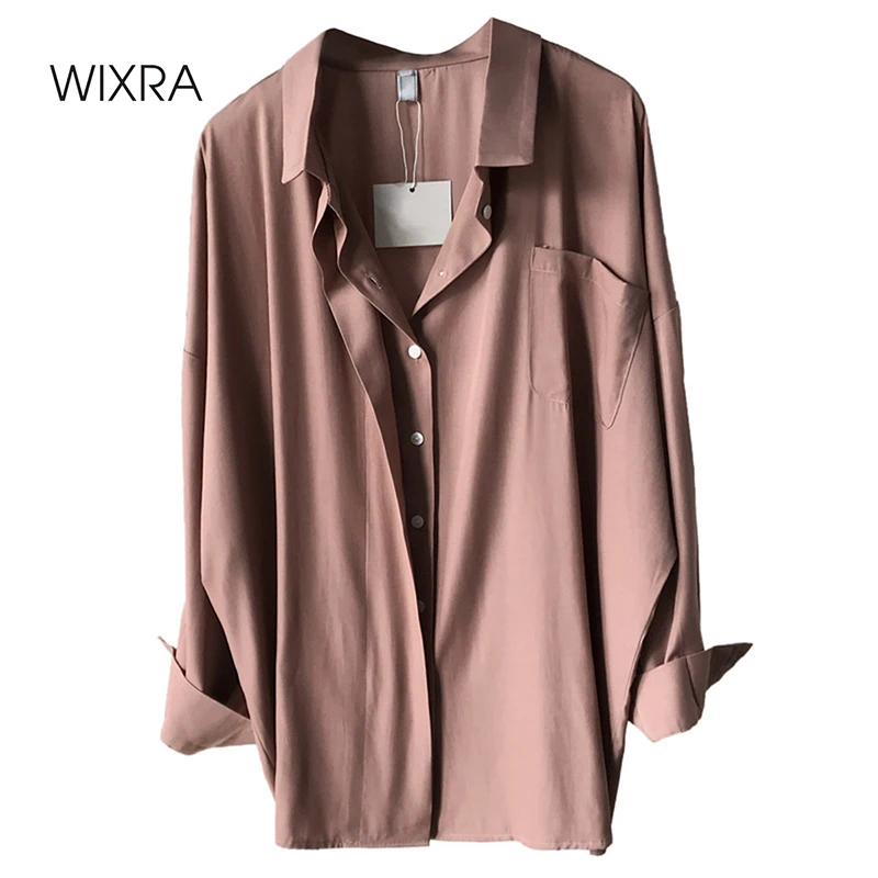

Wixra Women's Solid Blouse Elegant Stylish Tops Turn-Down Collar Casual Loose Office Shirt Summer Autumn