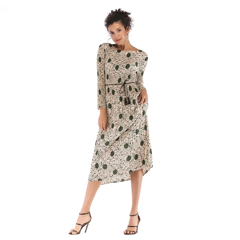 2 цвета платье с длинным рукавом в горошек круглым вырезом женские вечерние