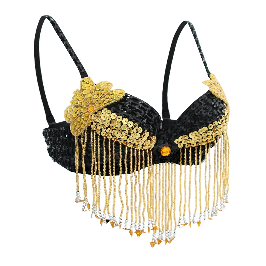 

Women Sparkle Sequin Bra Top for Raves Dances Clubwear Belly Dancing Costume