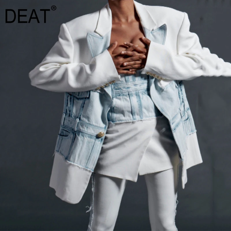 Женское джинсовое пальто на одной пуговице DEAT повседневное с отворотом и