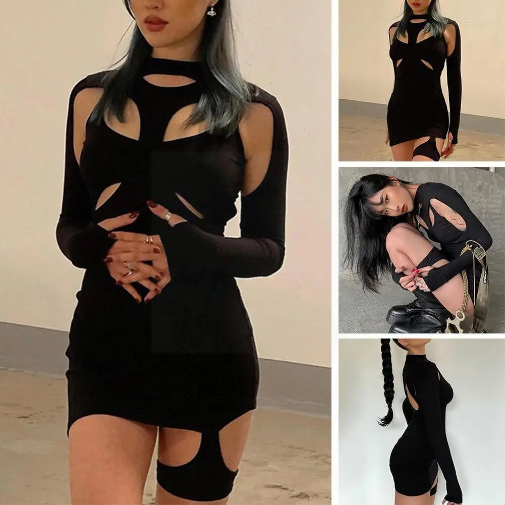 

Sexy Mini Bodycon Dresses Women Spring Casual High Hollow Stretch Black Simple 2021 Out New Slim Street Plus Size Woman Sundress