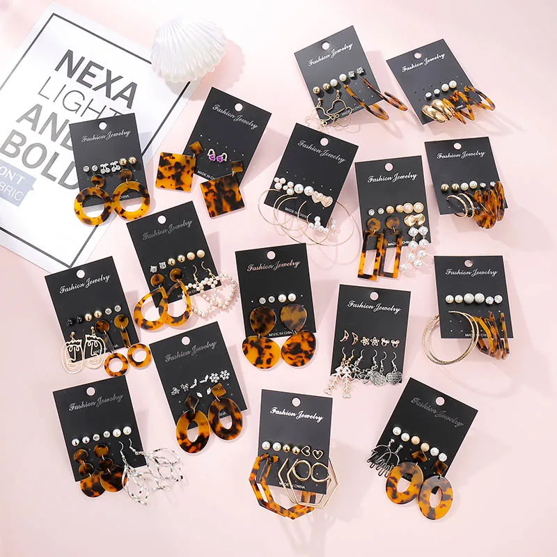 Серьги ручной работы с Леопардовый цвет акриловый жемчугом Комплект сережек для