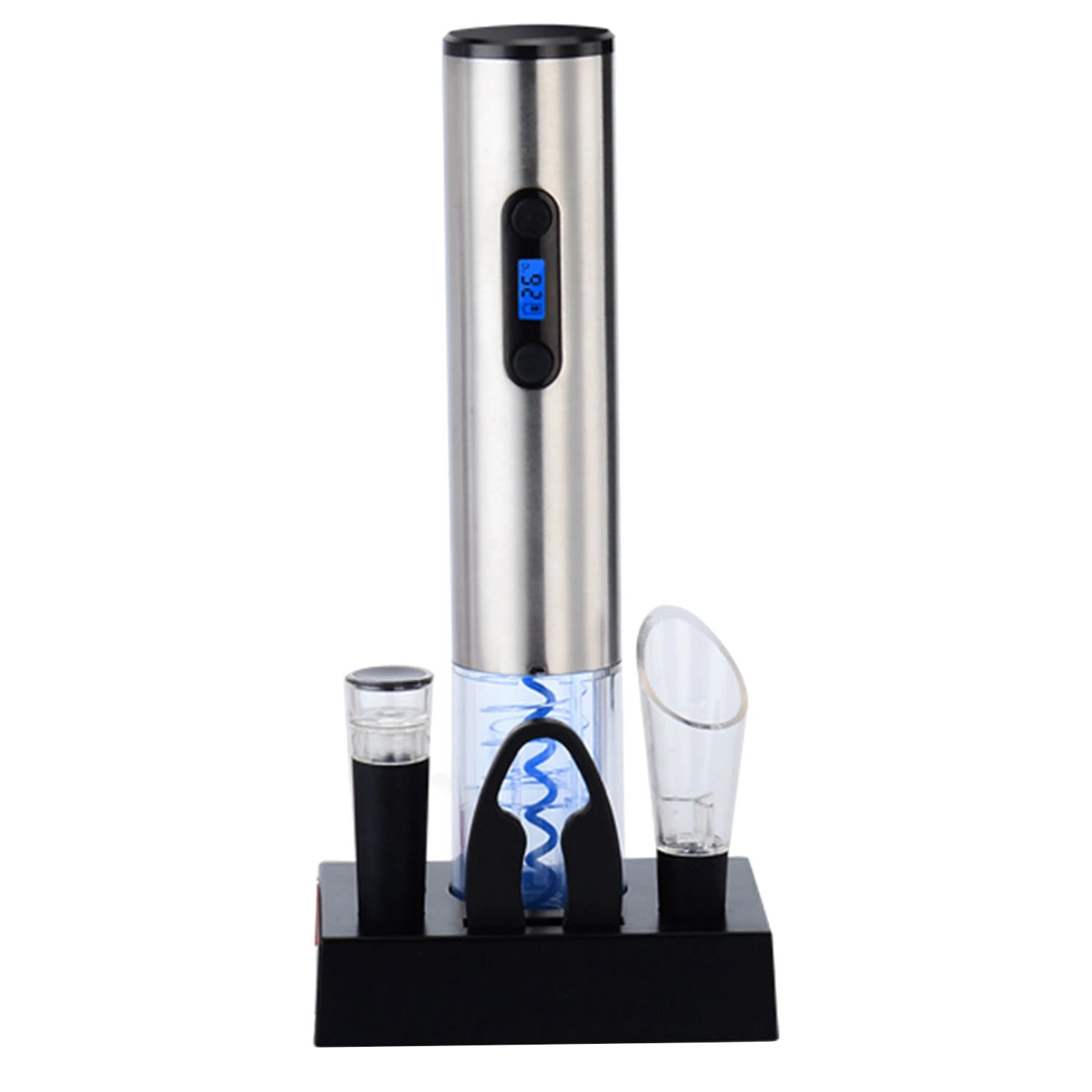 Electric Corkscrew Electric Stainless Steel Wine Bottle Opener With Charging Stand Lcd Battery Indicator, Silver(Eu Plug