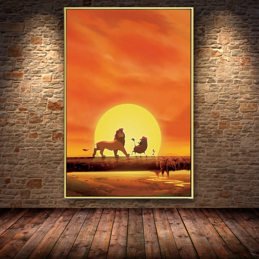 

Popular Anime lion king Family Movie Decoration Watercolor Poster Hight Quality Canvas Painting For Kids Room Bedroom Home Decor