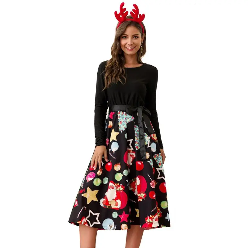 Женское рождественское платье с длинным рукавом 50S 60S винтажное элегантное