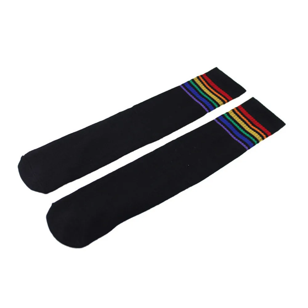 

Thigh High Socks Over Knee Rainbow Stripe Girls Sport Socks Black White Korean Style Women Streetwear Harajuku