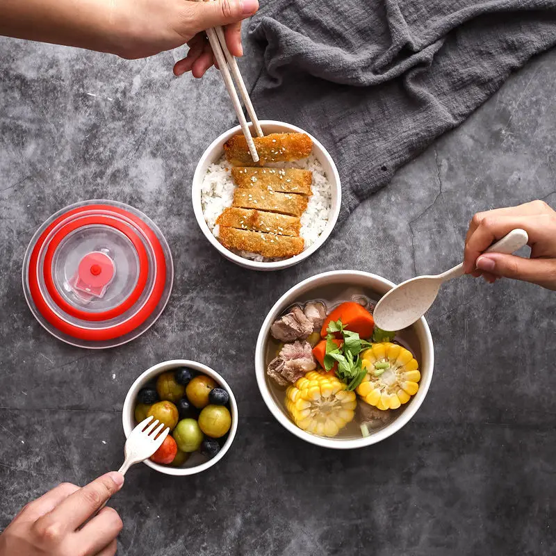 Свежие коробка Керамика миска для свежей еды из трех предметов чехол с крышкой