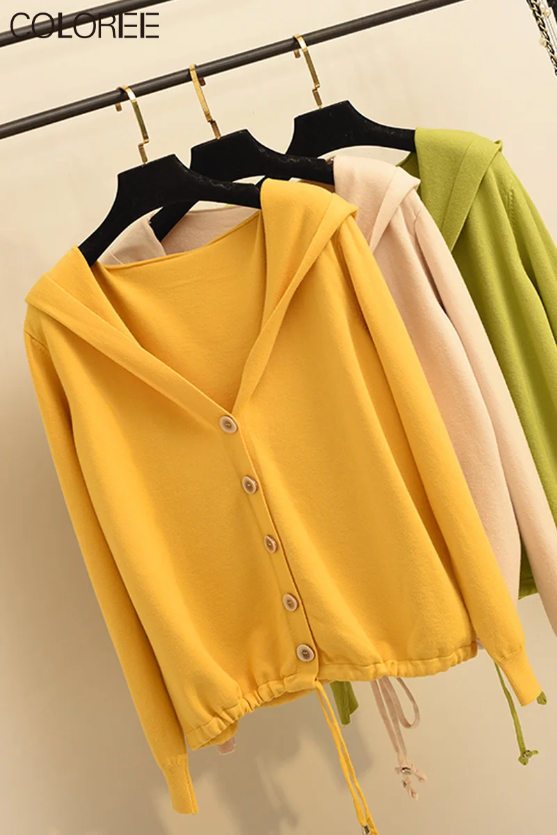 

Plus Size Knitted Sweater Women 2021 Korean Style Hooded Oversized Cardigan Mujer Loose Casual Autumn Winter Clothes