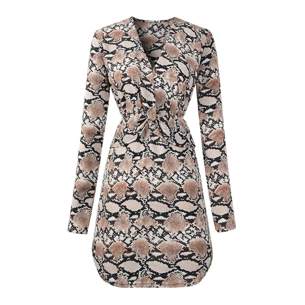 Женские платья с глубоким v образным вырезом модные мини со змеиным принтом