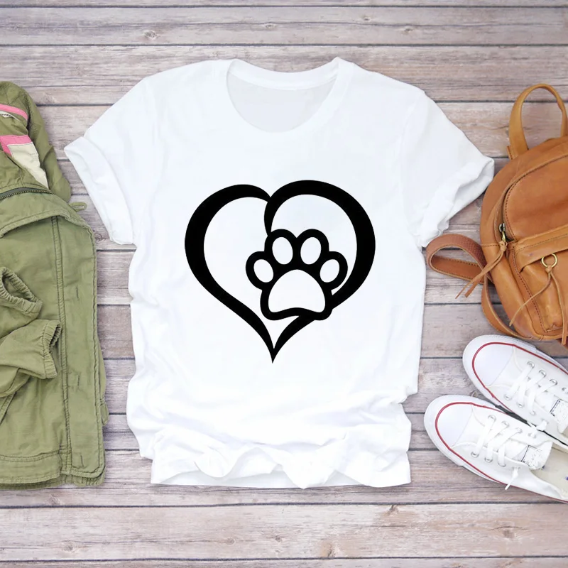 

Women T-shirts Dog Cat Paw Letter Sweet 90s Printing Animal Ladies Print Lady Womens Graphic T Top Shirt Female Tee T-Shirt