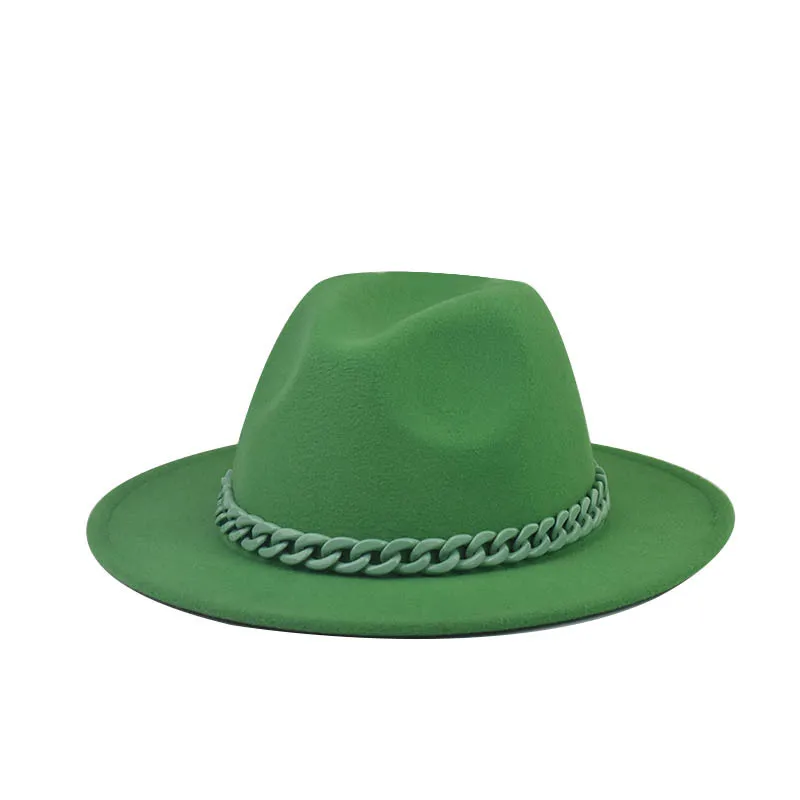 

New Foreign Trade Parent-Child Four Seasons Green Chain Woolen Hat Chain Big Brim Felt Hat Flat Top Hat