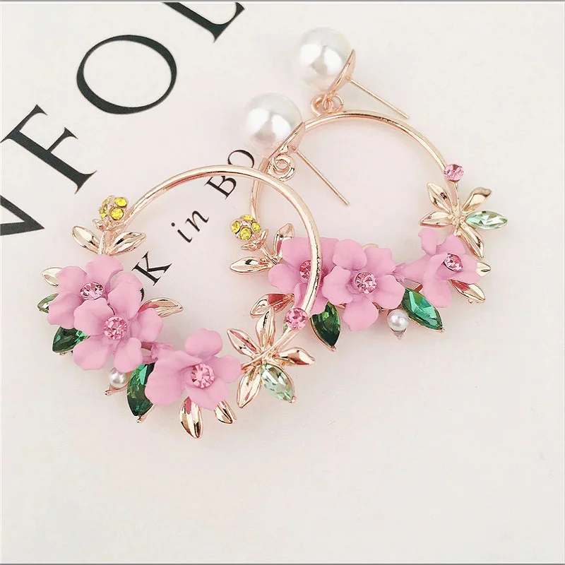 Модные милые серьги с розовым цветком для женщин и девочек ювелирные украшения