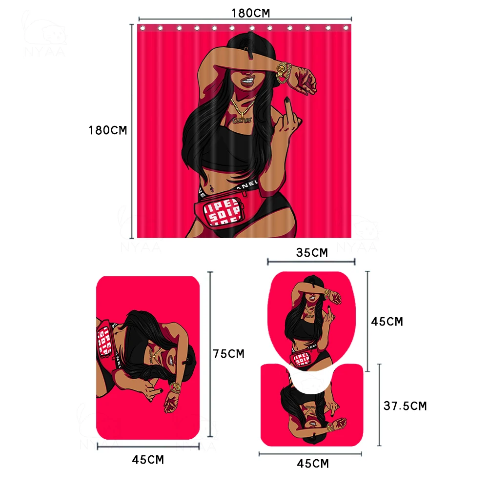 NYAA африканская темнокожая девушка набор душевой занавески 4 шт. наборы ковриков