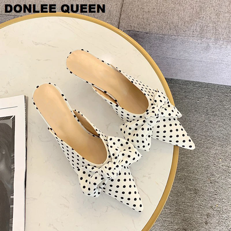 Женская обувь с острым носком Тапочки низкий каблук брендовые шлепанцы без