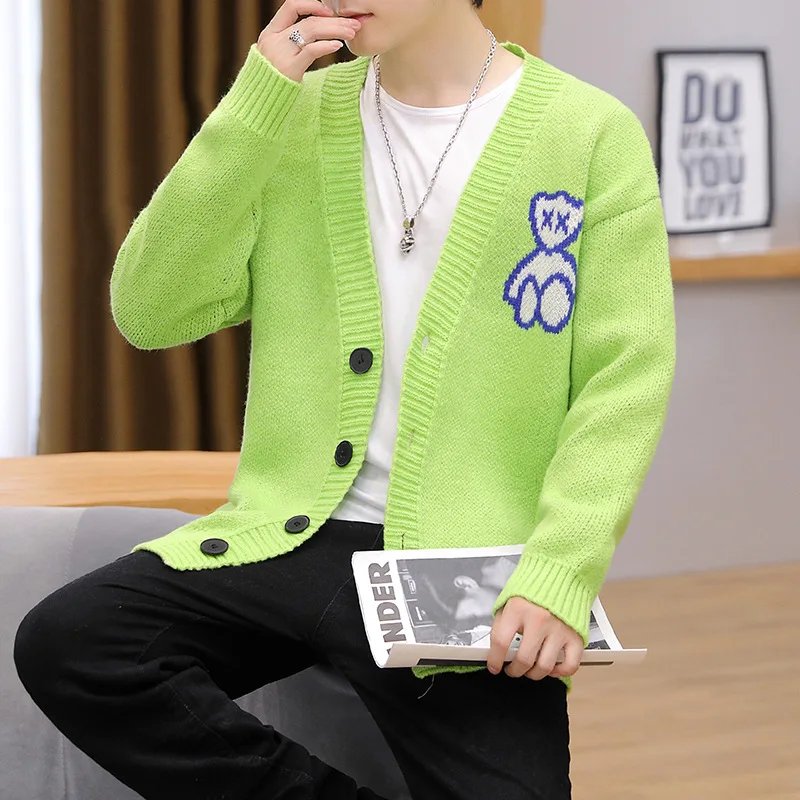 

Мужской осенний кардиган с вышивкой из мультфильма, Молодежный СВОБОДНЫЙ Модный повседневный уличный свитер, 2021