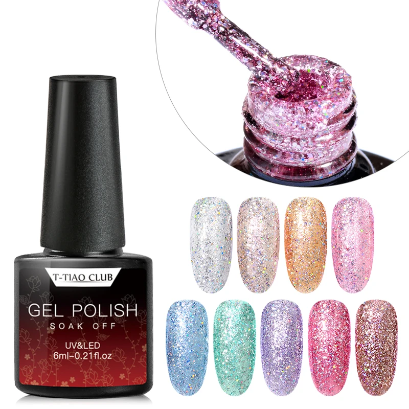 T-TIAO клуб голографический телесный цвет блестящий гель лак для ногтей