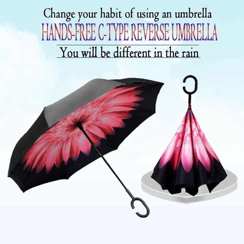 Модный обратный Зонт с-образной ручкой мисс двуслойный перевернутый Защита от