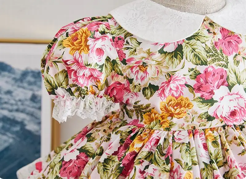

Spanish style Kids Dresses for Girls Lace Floral Short Sleeve Princess Girls Dresses Bubble Skirt Baby Clothes E20201