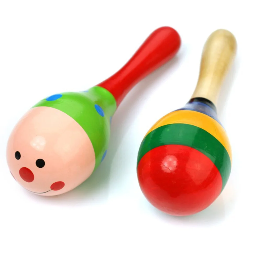 

2 шт. 11,5 см забавные детские деревянные погремушки Maracas Музыкальные Развивающие игрушки (случайный цвет узор)