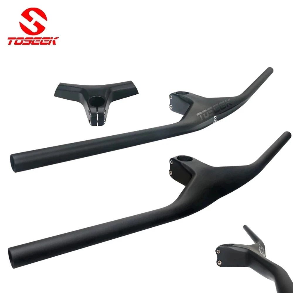 

TOSEEK MTB Bike Full Fibre Handlebar Riser -17 Degree Oneshaped Integrated Handlebar With Stem 70/80/90/100mm For Mountain Bike