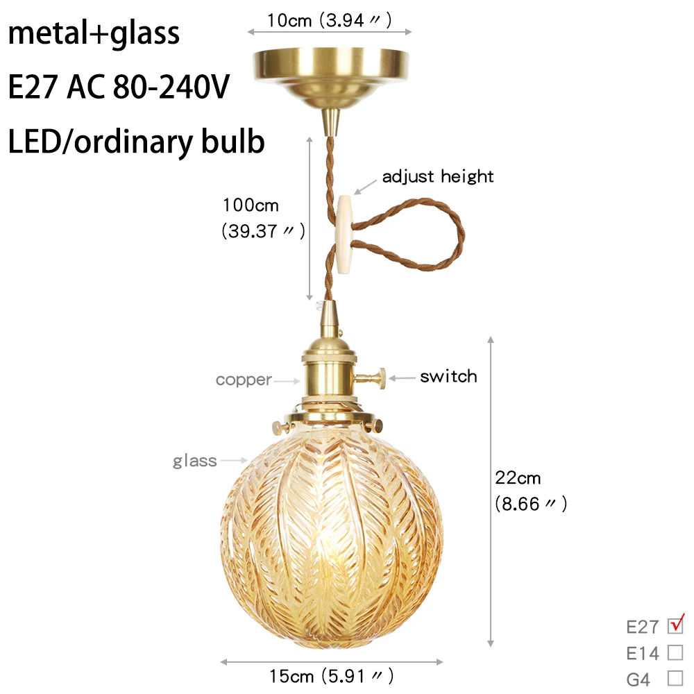Стеклянная Подвесная лампа E27 в минималистичном дизайне светодиодный светильник