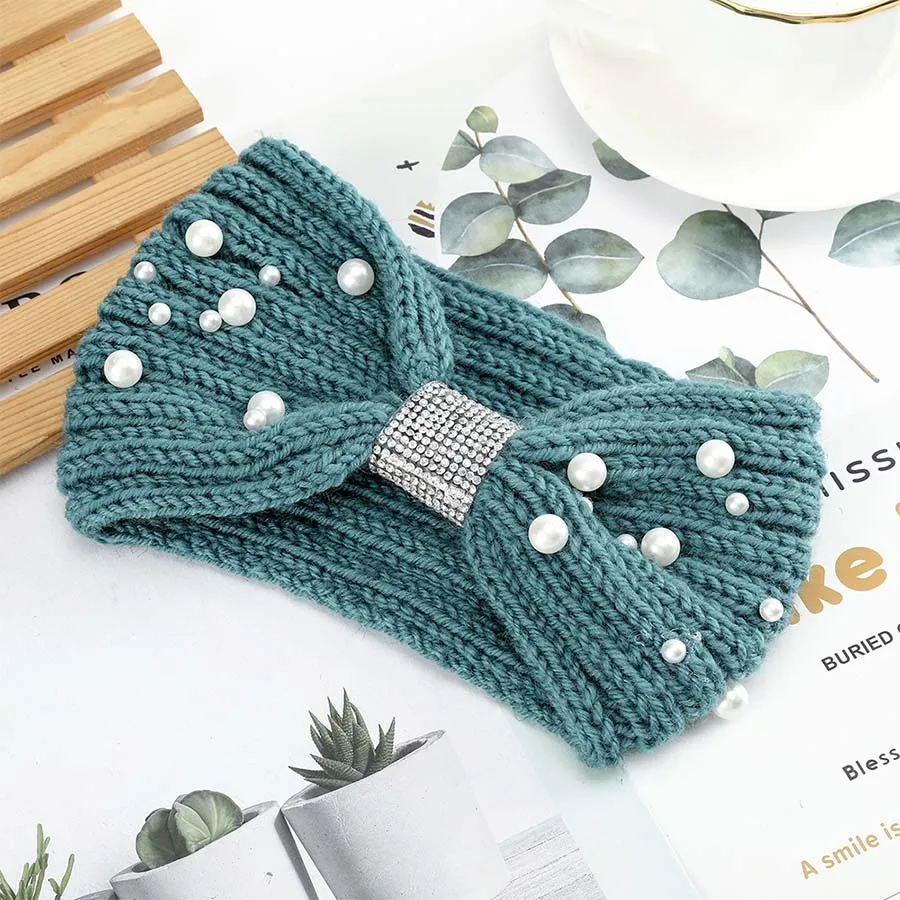 light green Повязка для волос, женский головной убор, шерстяная вязаная повязка на голову, ручная работа, сохраняющая тепло, повязка для волос, парикмахерские аксессуары для волос - Цвет: light green