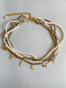 Women's Luxury Designer NELCHA Metal Pearl Weave Waist Chain Gold Corset Belts for Female Jeans Dress Girls Gift Centure Femme