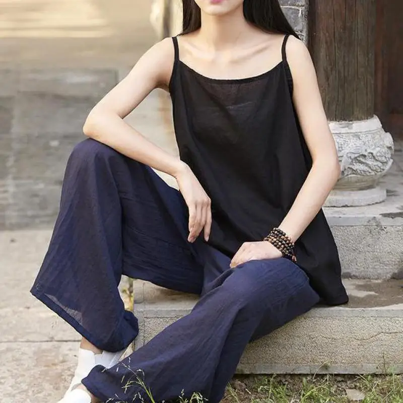 

Summer Chinese Style Solid Color Patchwork Casual Cotton Loose Women Camisole Jl-bxf-2289