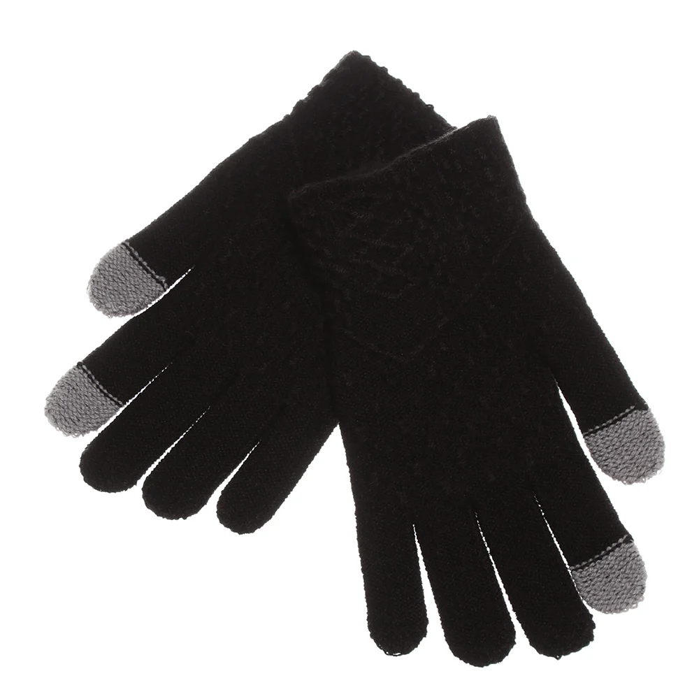 Style2-black Модные вязаные перчатки унисекс для женщин и мужчин, зимние теплые перчатки для экрана телефона, перчатки на весь палец, тянущиеся шерстяные варежки, аксессуары - Цвет: Style2-black