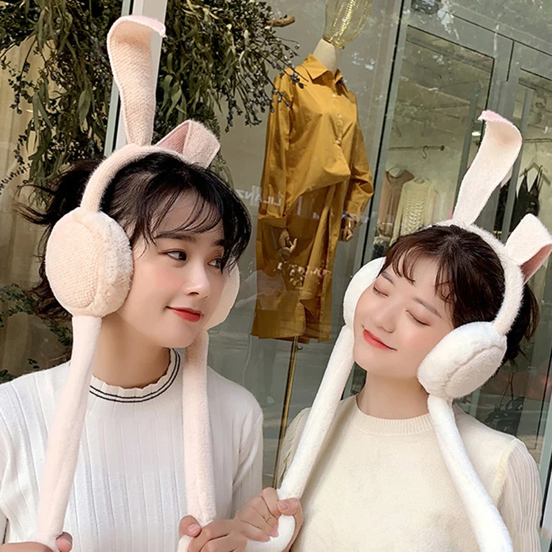 Женские милые наушники Cache Ear Модные женские теплые шапки плюшевые с заячьими