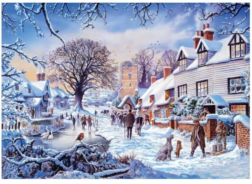 Пейзаж алмазная живопись Рождество снег вышивка стразами картина-пазл животные