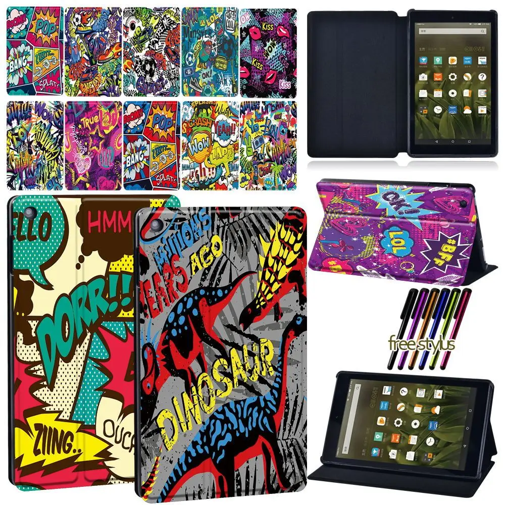 

Tablet Case for Amazon Fire 7/ Amazon Fire HD 8/ Amazon Fire HD 10 Pu Leather Bracket Protective Cover+ Free Stylus