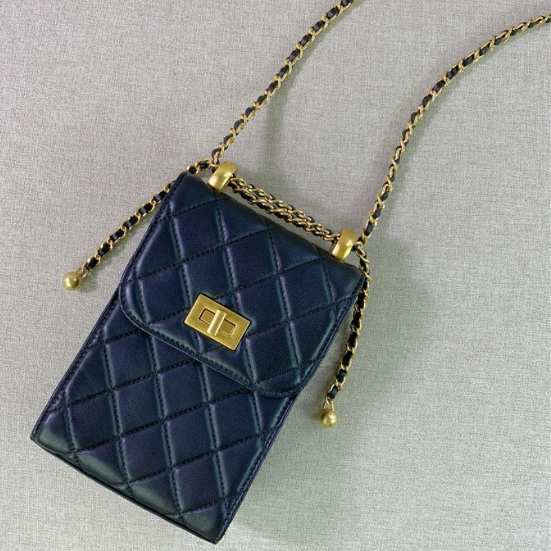 

2021 New Real Leather Women Bag Tassel Hardware Ball Small Fragrance Rhombus Chain Mobile Phone Bag Shoulder Messenger Mini Bag