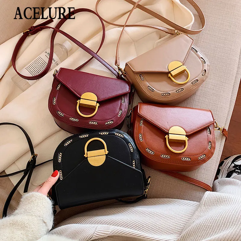 

ACELURE All-match Women Saddle Bag Fashion Solid Color Small Ladies Shoulder Messenger Bags Female PU Leather Shopping Purse