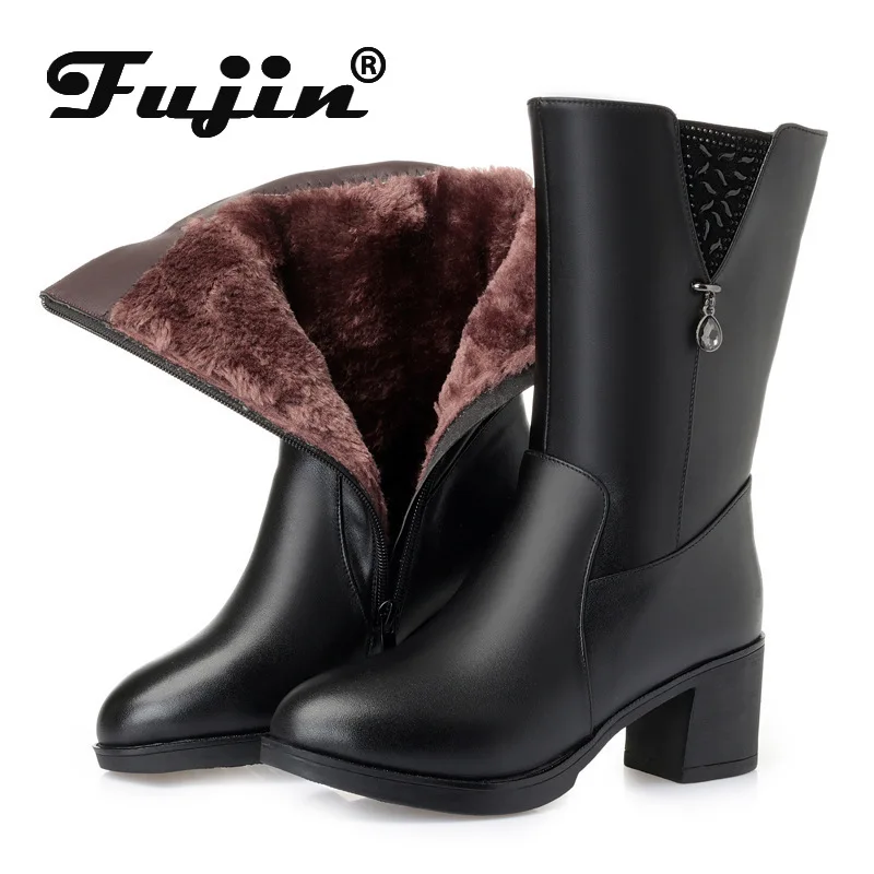 Fujin/зимние сапоги из натуральной кожи и шерсти Женская модная теплая обувь на