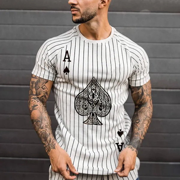 

Fashion Poker Print Short Sleeve T-shirt Top Summer Men's T-shirt Striped Shirt Men's Streetwear Round Neck Shirt