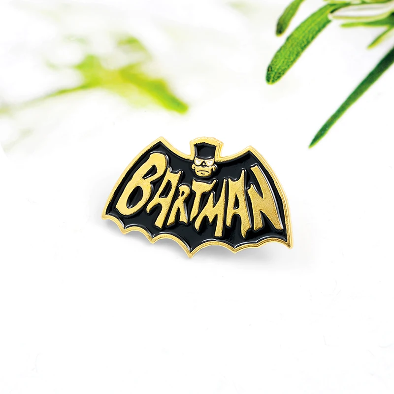 Эмалированная брошь Bartman на заказ черная в форме летучей мыши значок из