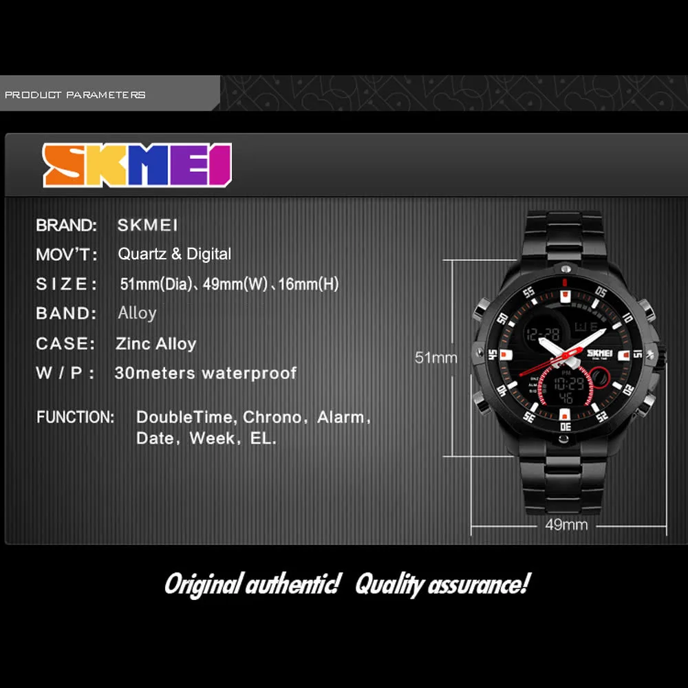 

Practical Trendy Analog-Digital Dual Time Men Watch 3ATM Water Resistant Wrist Watch with Chronograph Date Alarm 2 Time Zone