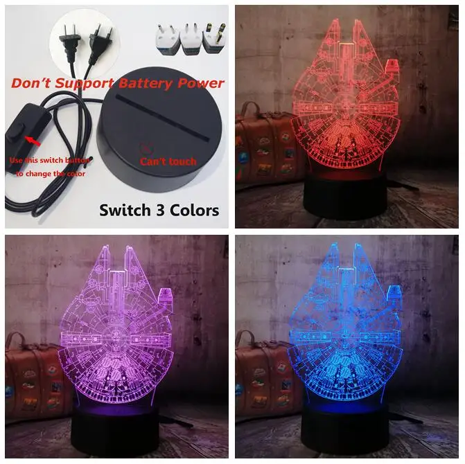 Switch one 3 Color Смотрите фильмы Звездные войны космический 3D светодиодный RGB светодиодный Ночной светильник 7 цветов Изменение сна настольная лампа украшение дома праздник для детей Рождественский подарок - Испускаемый цвет: Switch one 3 Color