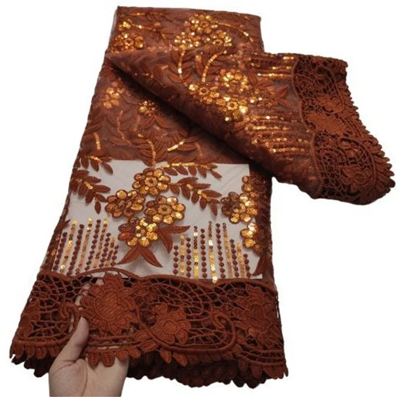 

Orange African Sequins Lace Fabric High Quaity Water soluble Fabric Embroidery French Tulle Mesh Lace Fabric for Nigerian Party