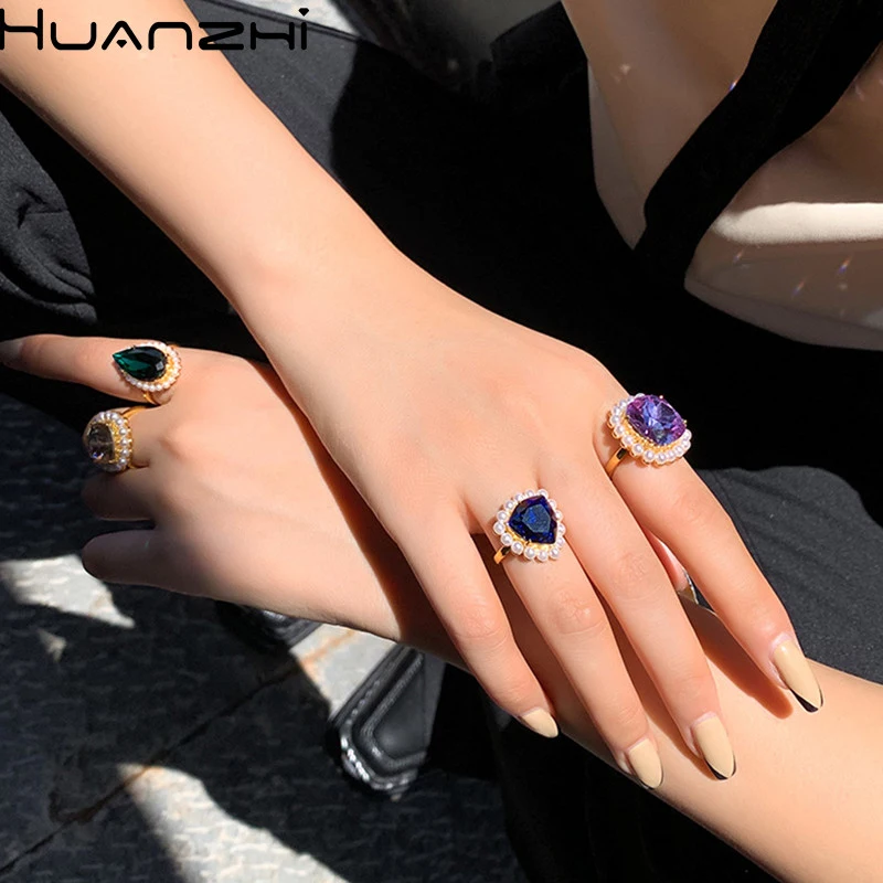 HUANZHI 2020 Новая Винтажная Изысканная имитация жемчуга блестящие цветные стразы
