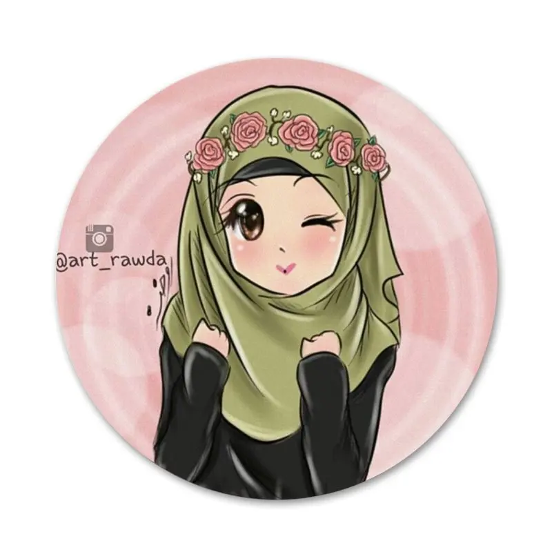 

58mm Oriental Woman In Hijab Face Muslim Islamic Girl Icons Pins Badge Decoration Brooches Metal Badges For Backpack Decoration