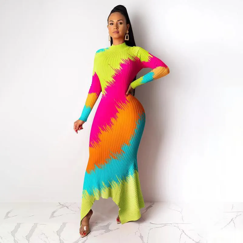 

ChocoMist Dresses Sexy Skinny Print Sweater Women Maxi Dress K8862