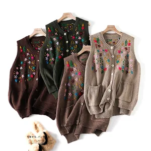 Lamtrip бутик ручной работы с цветочным узором в Корейском стиле женская обувь женский кардиган без рукавов Лучшее Танк вязаный свитер