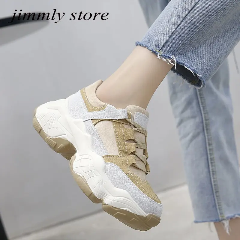 Женские кроссовки на плоской платформе дышащие Уличная обувь толстой подошве